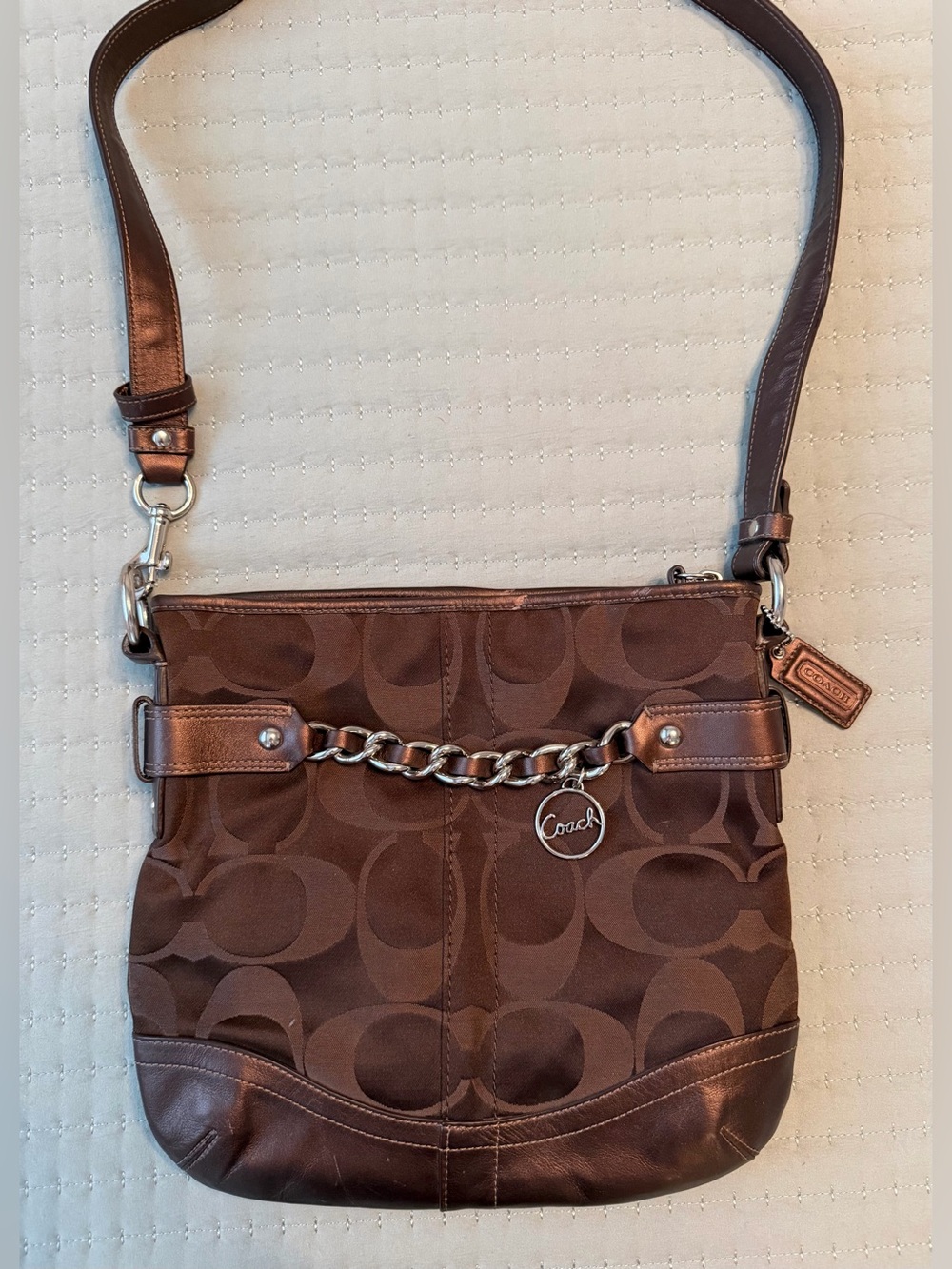 Coach Chocolate Signature Chain Accent Crossbody Bag # F19730